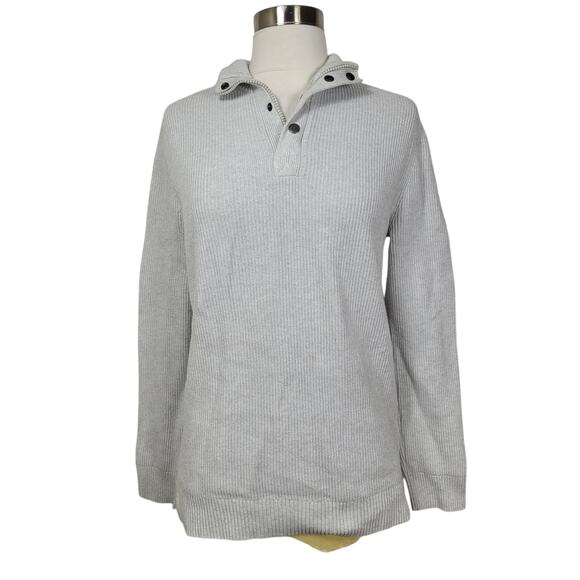 Express Men's Gray Ribbed Long Sleeve Knit 1/4 Zip Snap Button Sweater Small - Picture 1 of 8